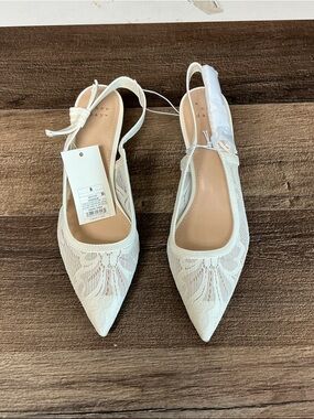 a new day Cream Milan Lace Pointed Slingback Kitten Heels